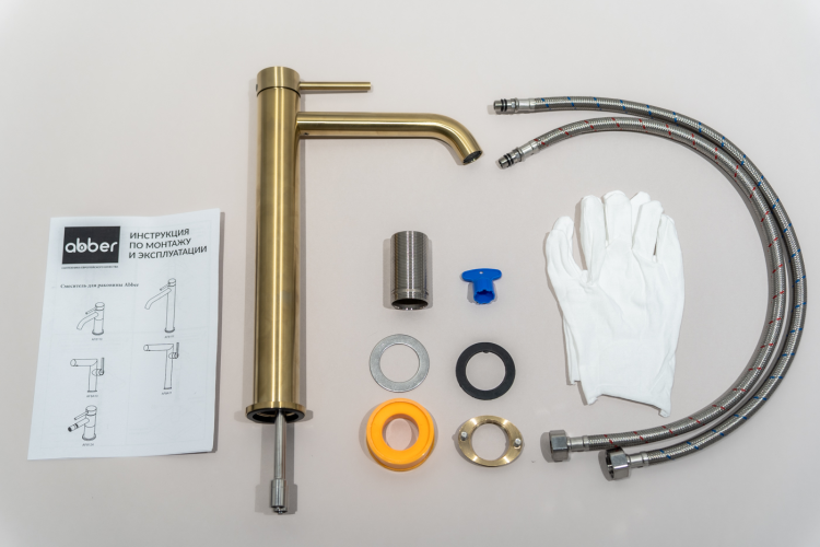 Смеситель ABBER Wasser Kreis AF8111G для накладной раковины, золото матовое