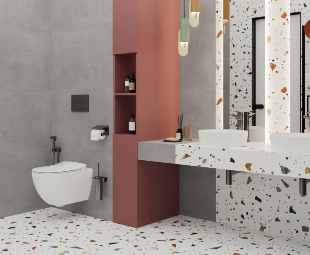 Керамогранит Laparet х9999309479 Terazzo Bianco цветной матовый карвинг 60х60