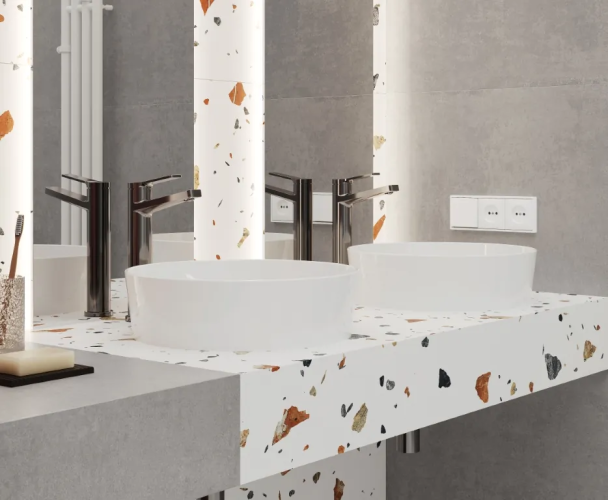 Керамогранит Laparet х9999309479 Terazzo Bianco цветной матовый карвинг 60х60