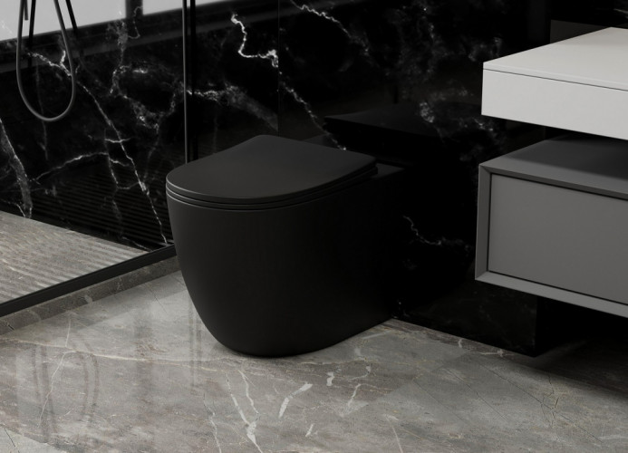 Унитаз ABBER Bequem AC1111TMB приставной черный матовый, безободковый, смыв торнадо