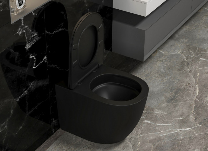 Унитаз ABBER Bequem AC1111TMB приставной черный матовый, безободковый, смыв торнадо