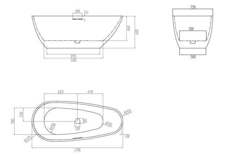 Ванна из искусственного камня ABBER Dortmund AM9911B черная матовая