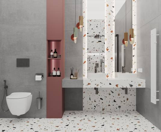 Керамогранит Laparet Terazzo bianco цветной матовый карвинг 60х60