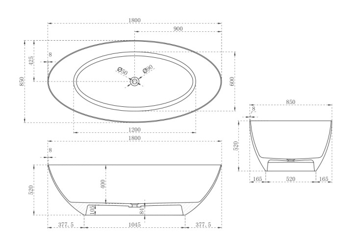 Карбоновая ванна ABBER Karbon AK9002-1.8 черная