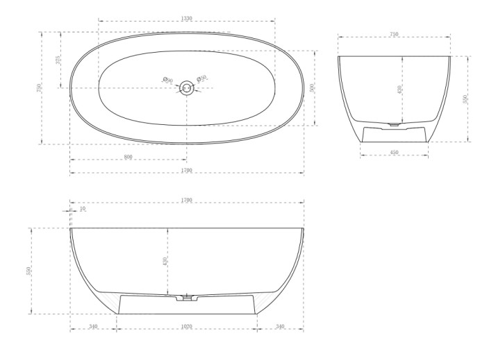 Карбоновая ванна ABBER Karbon AK9001-1.7 черная