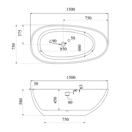 Акриловая ванна ABBER AB9356-1.5 белая