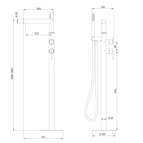 Смеситель ABBER Perfekte 316 AF8A15BG напольный для ванны, золото брашированное