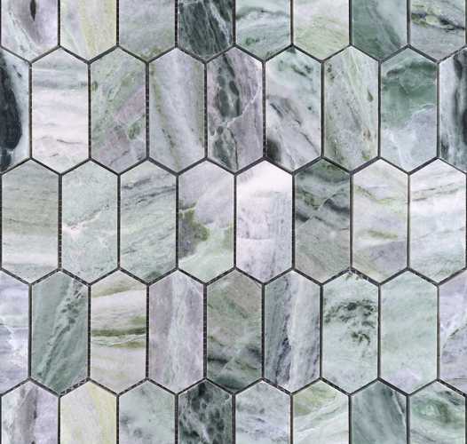 Мозаика LeeDo Ceramica Onice Verde oliva POL long hex (38x86x7) 278х304, полированная глянцевая
