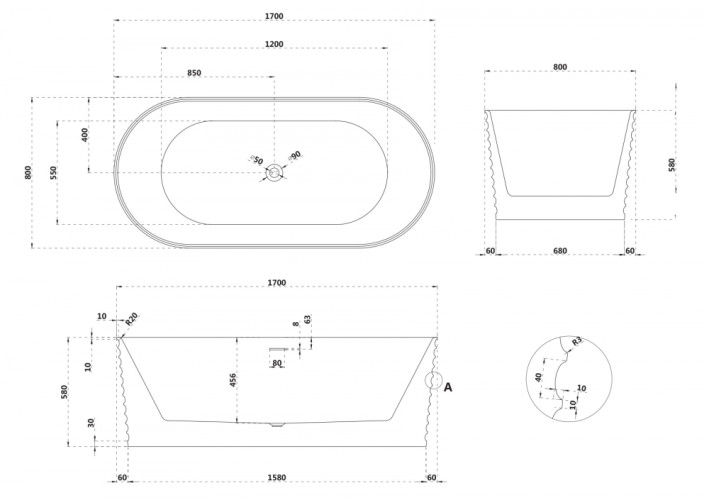 Ванна из искусственного камня ABBER Stein AS9650 белая матовая