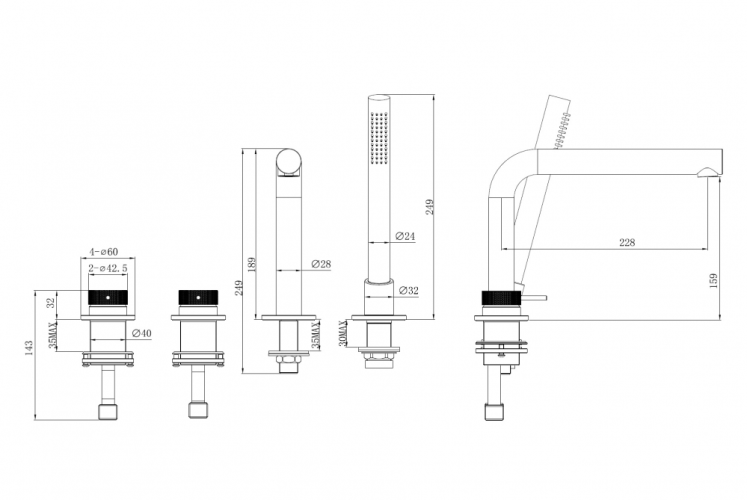Смеситель ABBER Emotion 316 AF8813BRG на борт ванны, розовое золото брашированное