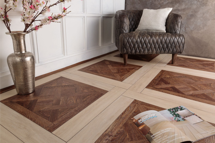 Кварц-виниловый ламинат SPC Aquafloor Versailles + Parquet Plus AF7005VS+AF6017PQ+