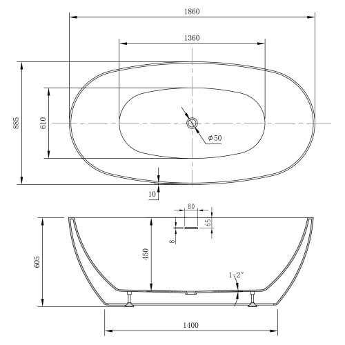 Акриловая ванна ABBER AB9504 белая