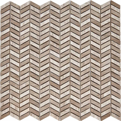 Мозаика Pixel Mosaic PIX 288 Shevron White Wooden, Athens Grey, чип 27x10 мм, сетка 298х307x8 мм, Полированная