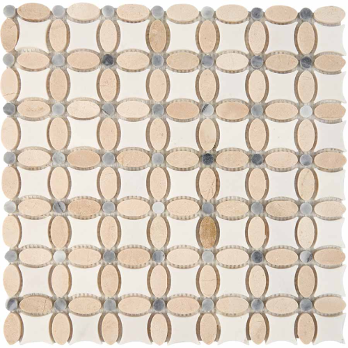 Мозаика Pixel Mosaic PIX 281 Cream marfil, Thassos, Athens grey, чип 32x32 мм, сетка 336х336x8 мм, Полированная
