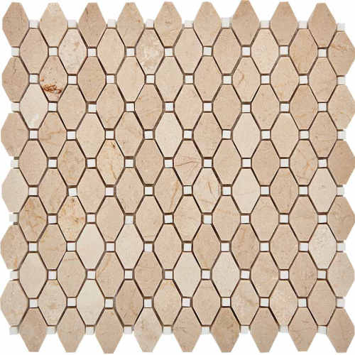 Мозаика Pixel Mosaic PIX 285 Cream marfil, Thassos White, чип 39x24 мм, сетка 286х295x7 мм, Полированная