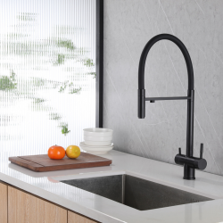 Смеситель ABBER Wasser Kreis AF81141B для кухни с подключением фильтра и выдвижной лейкой, черный матовый