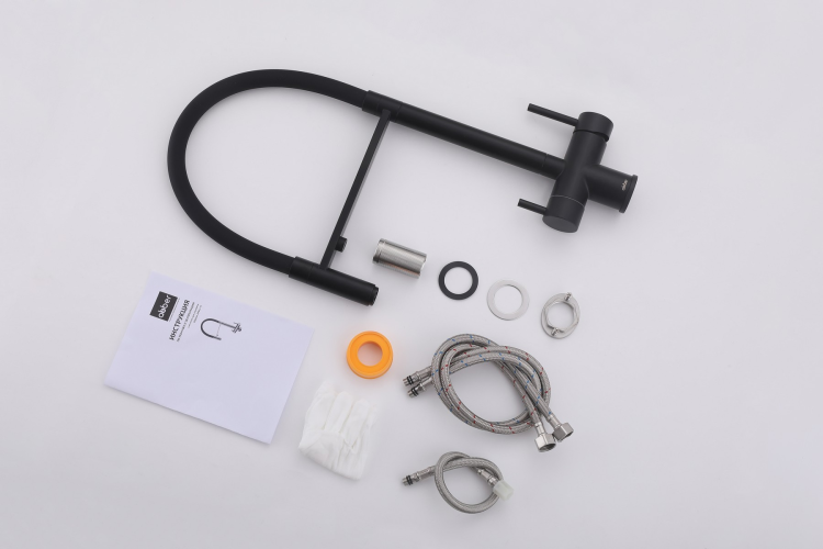 Смеситель ABBER Wasser Kreis AF81141B для кухни с подключением фильтра и выдвижной лейкой, черный матовый