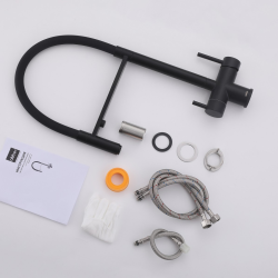 Смеситель ABBER Wasser Kreis AF81141B для кухни с подключением фильтра и выдвижной лейкой, черный матовый