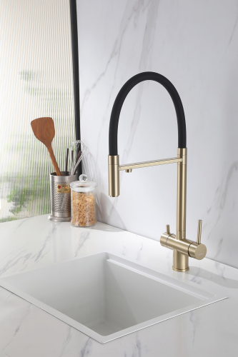 Смеситель ABBER Wasser Kreis AF81141G для кухни с подключением фильтра и выдвижной лейкой, золото матовое