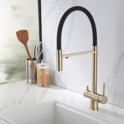 Смеситель ABBER Wasser Kreis AF81141G для кухни с подключением фильтра и выдвижной лейкой, золото матовое