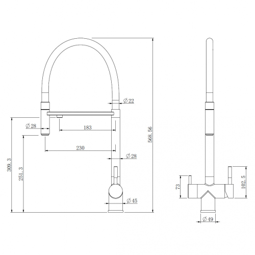 Смеситель ABBER Wasser Kreis AF81141G для кухни с подключением фильтра и выдвижной лейкой, золото матовое