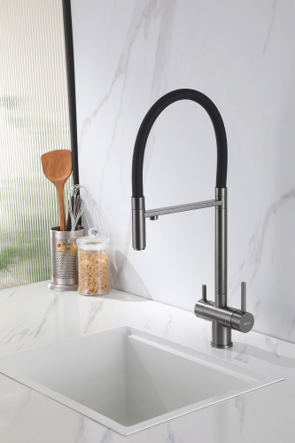 Смеситель ABBER Wasser Kreis AF81141NG для кухни с подключением фильтра и выдвижной лейкой, никель