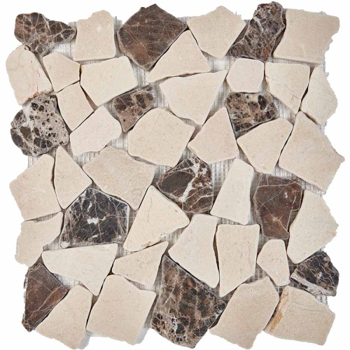 Мозаика Pixel Mosaic PIX 262 Cream marfil, Dark Imperador, чип произвольный, сетка 305х305x6 мм, Матовая