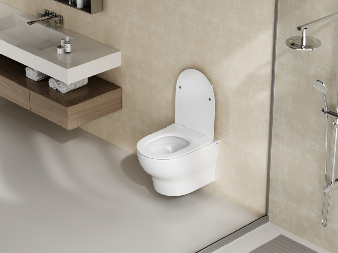 Унитаз ABBER Bequem AC1128 подвесной белый, безободковый, смыв торнадо