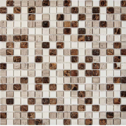 Мозаика Pixel Mosaic PIX 277 Emperador Dark, WhiteWooden, DolomitiBianco, чип15x15 мм, сетка 305х305x4мм, Полированная
