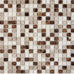 Мозаика Pixel Mosaic PIX 277 Emperador Dark, WhiteWooden, DolomitiBianco, чип15x15 мм, сетка 305х305x4мм, Полированная