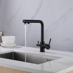 Смеситель ABBER Emotion AF8814B для кухни с подключением фильтра и выдвижной лейкой, черный матовый