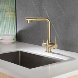 Смеситель ABBER Emotion AF8814G для кухни с подключением фильтра и выдвижной лейкой, золото матовое