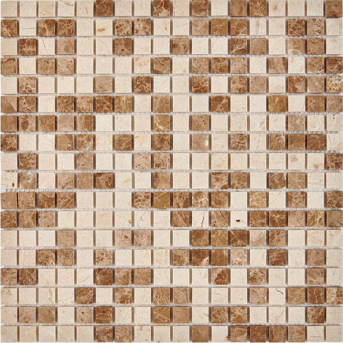 Мозаика Pixel Mosaic PIX 273 Emperador Light, Crema Nova, чип 15x15 мм, сетка 305х305x4 мм, Полированная