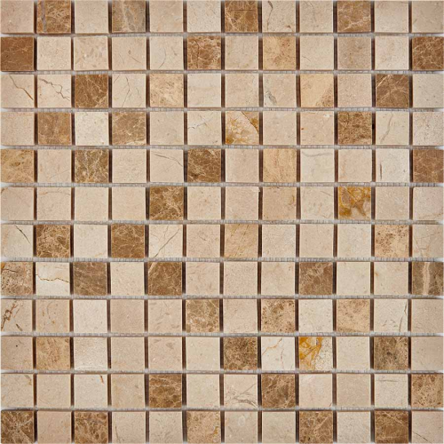 Мозаика Pixel Mosaic PIX 274 Emperador Light, Crema Nova, чип 23x23 мм, сетка 305х305x6 мм, Полированная