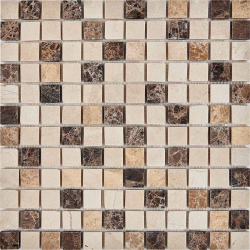 Мозаика Pixel Mosaic PIX 272 Emperador Dark, light, Crema Nova, чип 23x23 мм, сетка 305х305x6 мм, Матовая