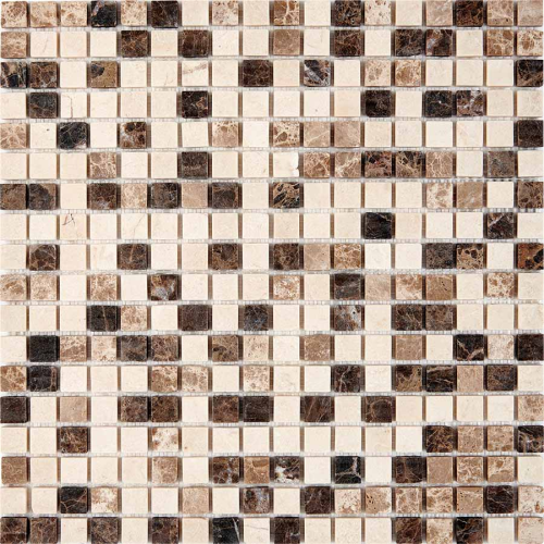 Мозаика Pixel Mosaic PIX 271 Emperador Dark, light, Crema Nova, чип 15x15 мм, сетка 305х305x4 мм, Матовая
