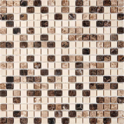 Мозаика Pixel Mosaic PIX 271 Emperador Dark, light, Crema Nova, чип 15x15 мм, сетка 305х305x4 мм, Матовая