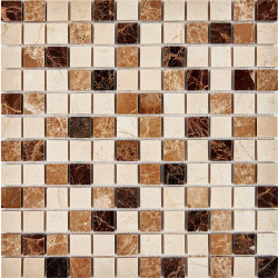 Мозаика Pixel Mosaic PIX 269 Emperador Dark, light, Crema Nova, чип 23x23 мм, сетка 305х305x6 мм, Полированная