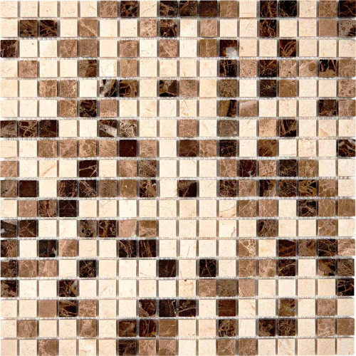Мозаика Pixel Mosaic PIX 268 Emperador Dark, light, Crema Nova, чип 15x15 мм, сетка 305х305x4 мм, Полированная
