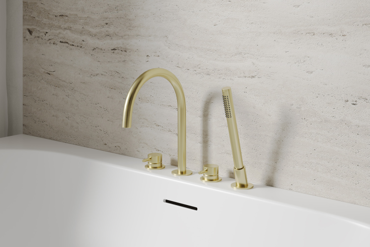 Смеситель ABBER Wasser Kreis 316 AF8113BG на борт ванны, золото брашированное