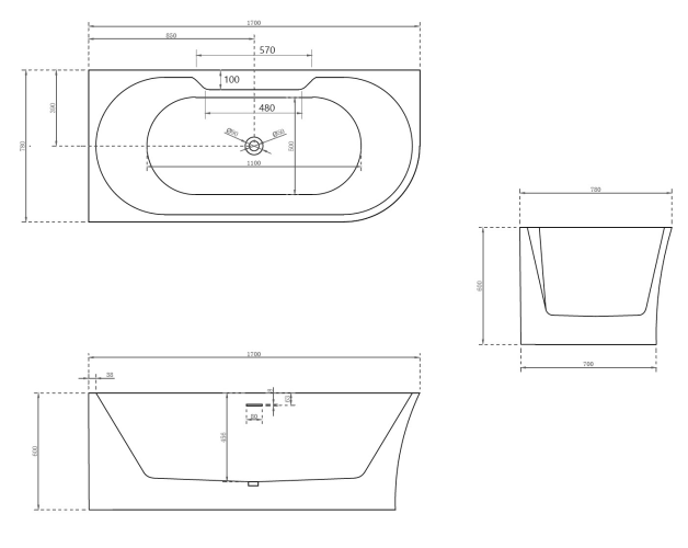 Акриловая ванна ABBER AB9335-1.7 L белая