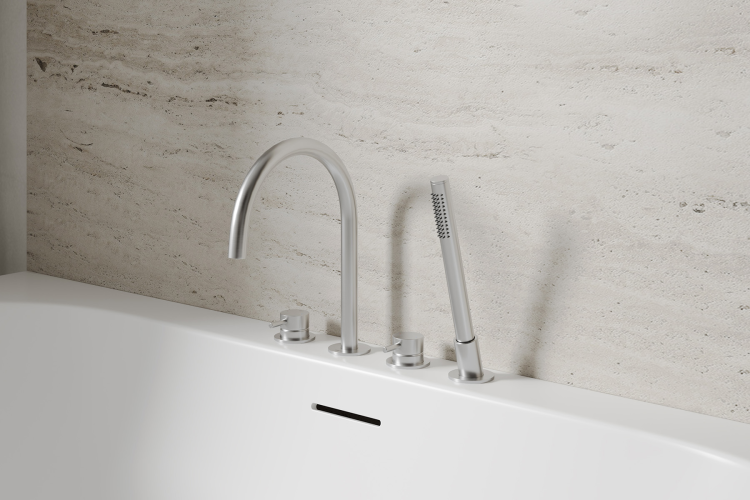 Смеситель ABBER Wasser Kreis 316 AF8113BST на борт ванны, сталь брашированная