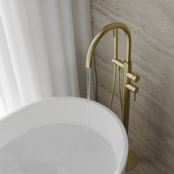 Смеситель ABBER Wasser Kreis 316 AF8115BG напольный для ванны, золото брашированное