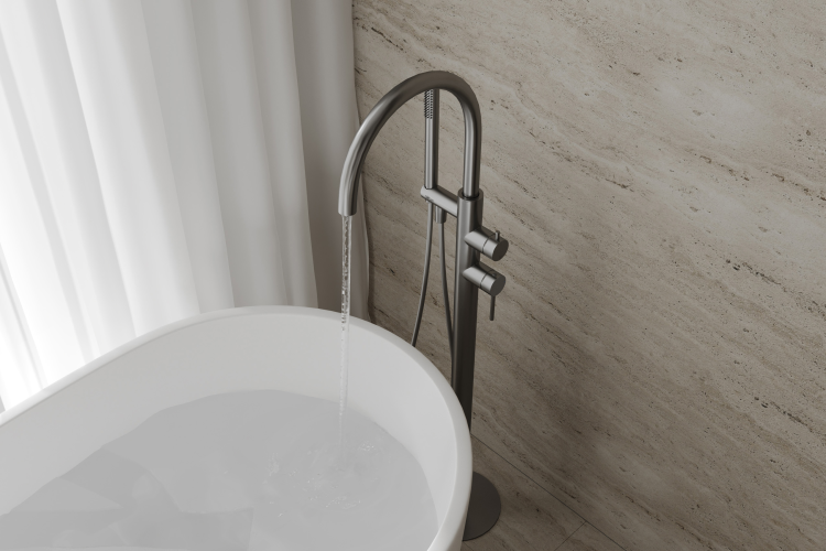 Смеситель ABBER Wasser Kreis 316 AF8115BGG напольный для ванны, оружейная сталь брашированная