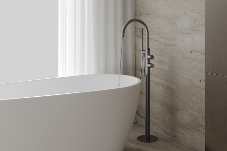 Смеситель ABBER Wasser Kreis 316 AF8115BGG напольный для ванны, оружейная сталь брашированная