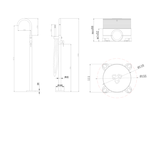 Смеситель ABBER Wasser Kreis AF8115GN напольный для ванны, золото матовое