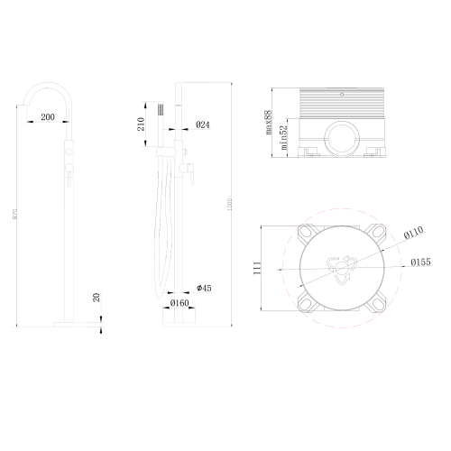Смеситель ABBER Wasser Kreis AF8115RG напольный для ванны, розовое золото