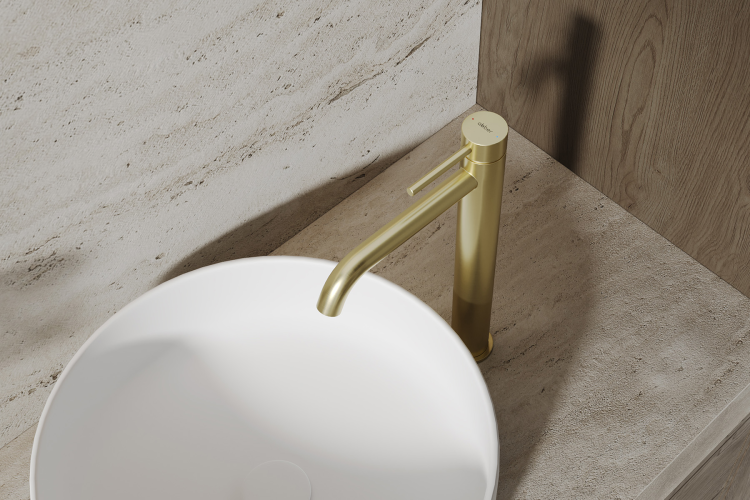 Смеситель ABBER Wasser Kreis 316 AF8111BG-L для накладной раковины, золото брашированное