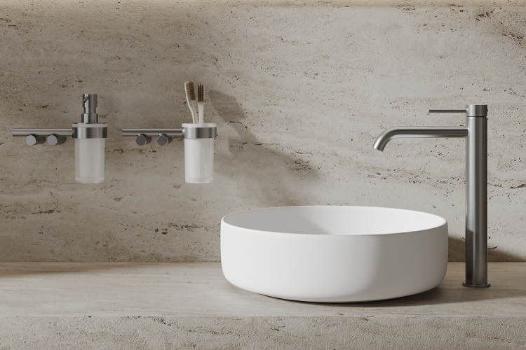 Смеситель ABBER Wasser Kreis 316 AF8111BST-L для накладной раковины, сталь брашированная