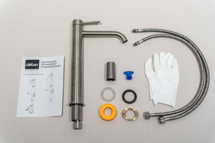 Смеситель ABBER Wasser Kreis 316 AF8111BST-L для накладной раковины, сталь брашированная